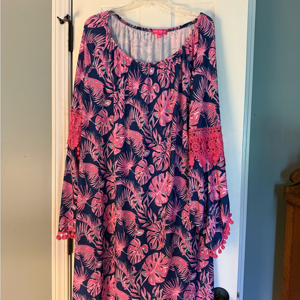 Simply Southern Pink and Blue Tropical Print Dress - 2XL